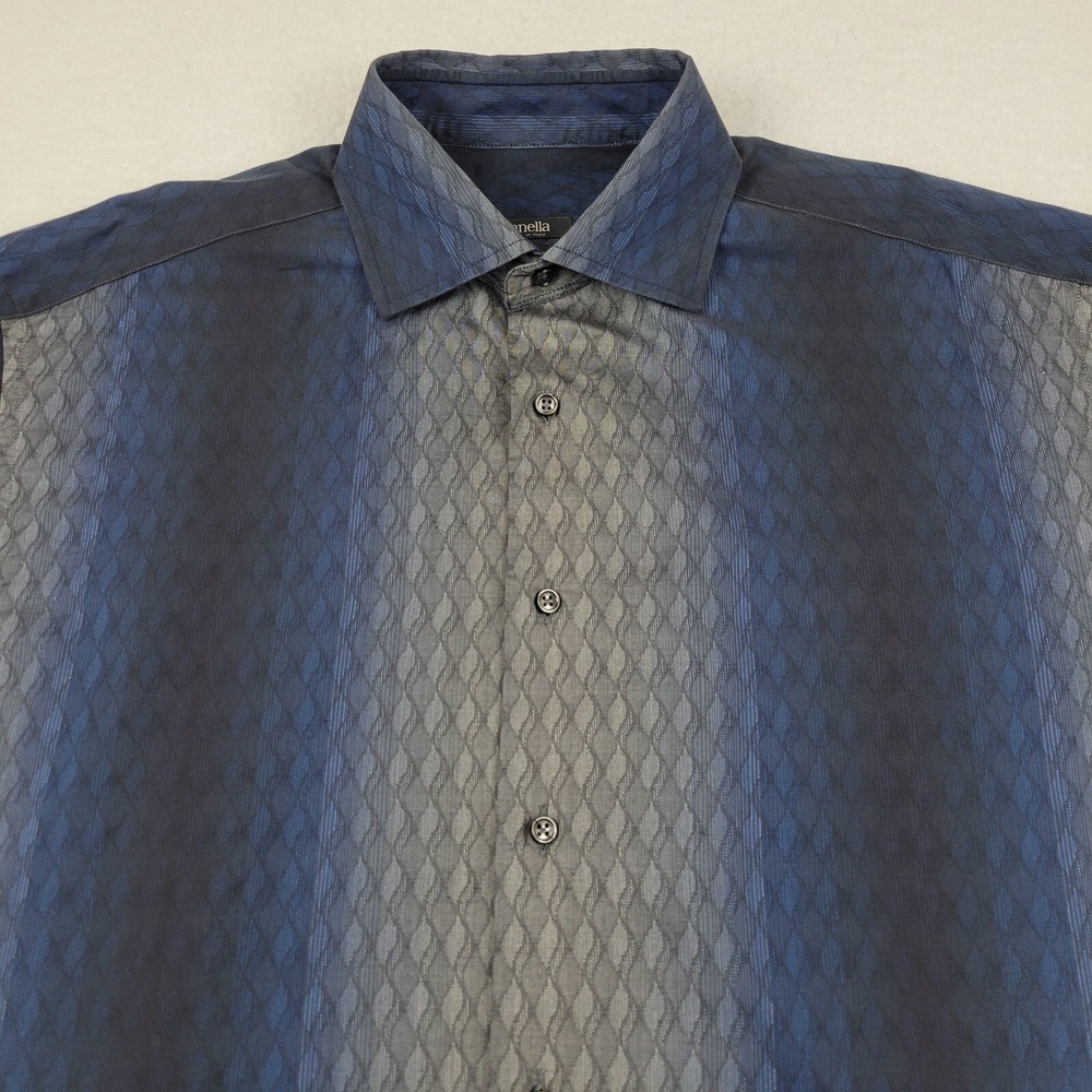 Zanella Button Up Dress Shirt‎ Mens XL Blue Gray Geometric 100% Cotton ***READ